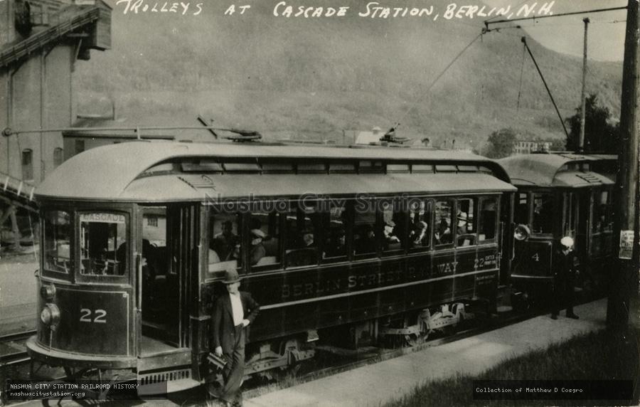 Postcard: Trolleys at Cascade Station, Berlin, New Hampshire